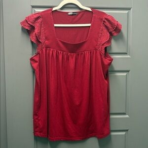 Maroon blouse with lace ruffle sleeves